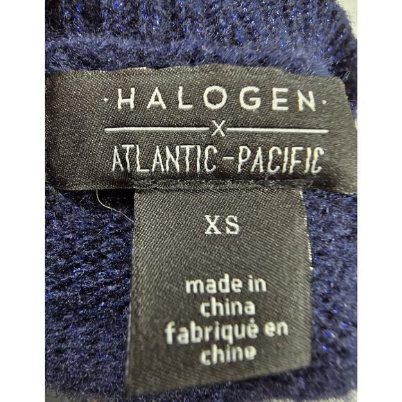 Halogen X Atlantic-Pacific Short Sleeve Sweater Wool Blend Blue Glitter Glam XS - Picture 7 of 8